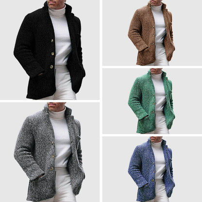 Herren Strickcardigan – Lockerer Schnitt – Weiche Grobstrickstruktur – Stehkragen