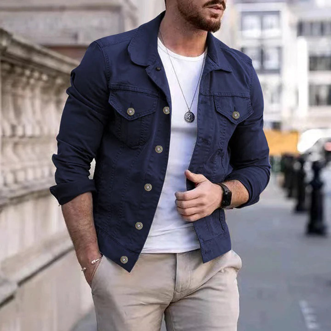 Herren Freizeitjacke – Slim Fit – Atmungsaktives Material – Knopfleiste – Brusttaschen