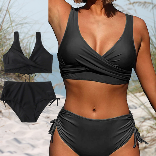 Damen Bikini Set – Wickeloberteil – High Waist – Verstellbare Raffung – Atmungsaktives Material