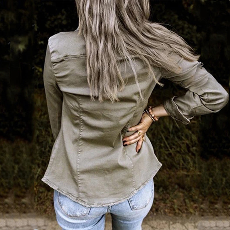 Damen Jeansjacke – Lockerer Schnitt – Knopfleiste – Brusttaschen – Alltagstauglich