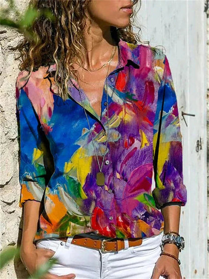 Damen Bluse – Lockerer Schnitt – Atmungsaktive Mischung – Knopfleiste – 3/4-Ärmel