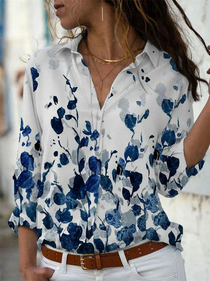 Damen Bluse – Lockerer Schnitt – Atmungsaktive Mischung – Knopfleiste – 3/4-Ärmel