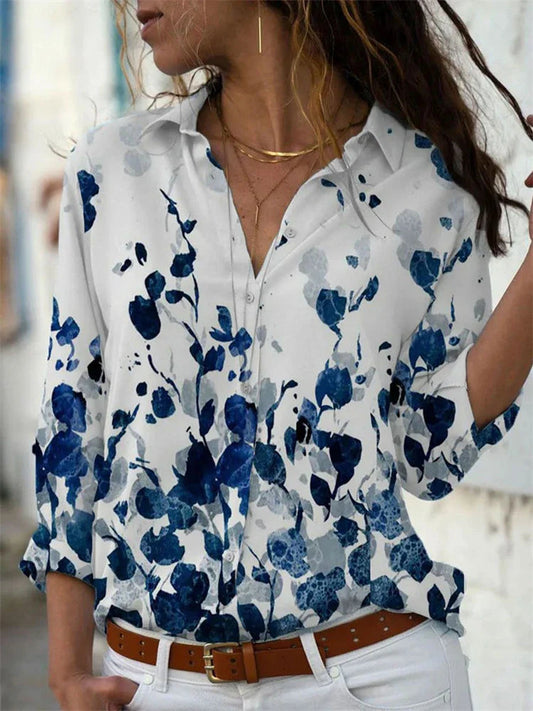 Damen Bluse – Lockerer Schnitt – Atmungsaktive Mischung – Knopfleiste – 3/4-Ärmel