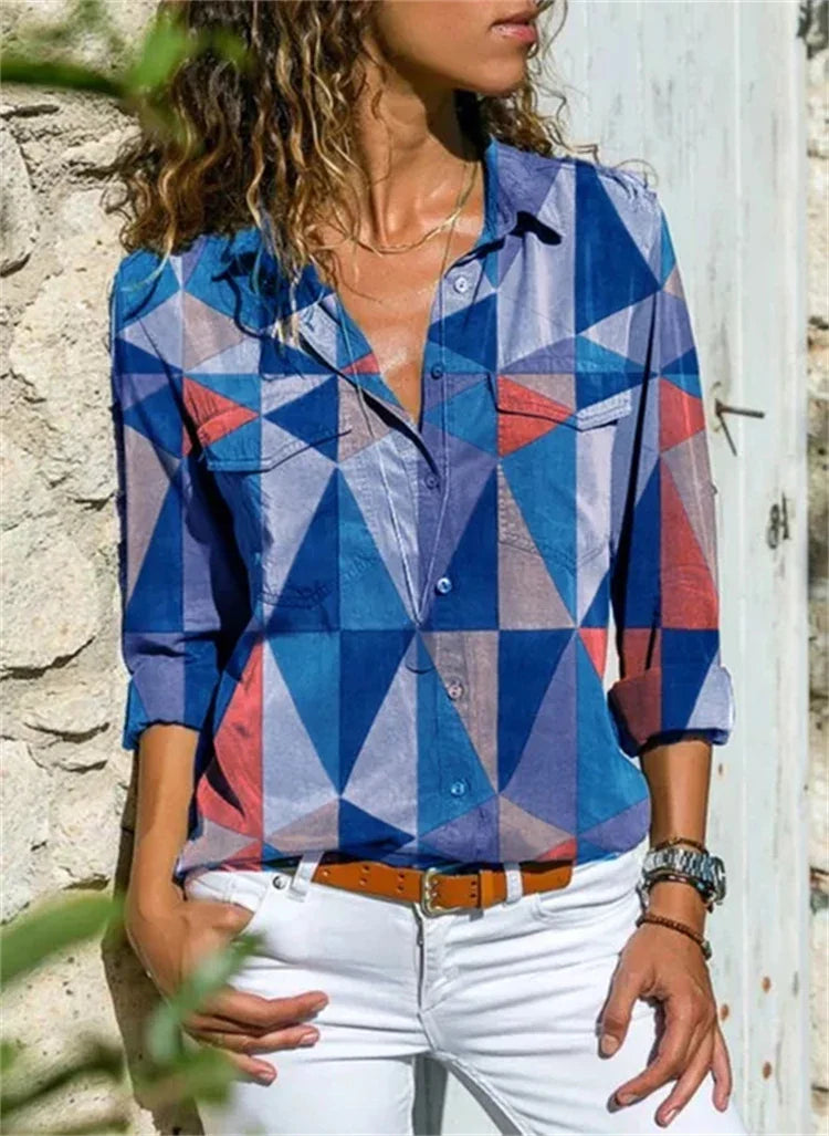 Damen Bluse – Lockerer Schnitt – Atmungsaktive Mischung – Knopfleiste – 3/4-Ärmel
