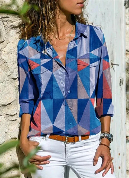Damen Bluse – Lockerer Schnitt – Atmungsaktive Mischung – Knopfleiste – 3/4-Ärmel