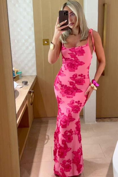 Damen Maxikleid – Figurbetont – Bestickter Blumenlook – Atmungsaktives Gewebe