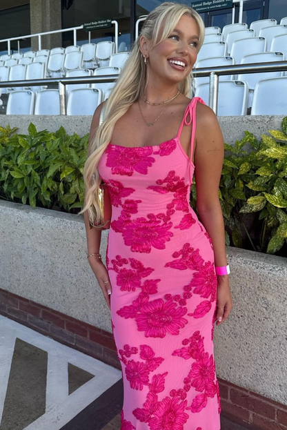 Damen Maxikleid – Figurbetont – Bestickter Blumenlook – Atmungsaktives Gewebe