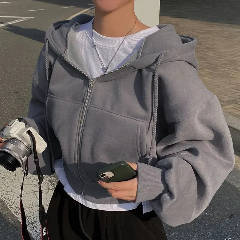 Damen Kapuzenjacke – Oversized Fit – Weiches Fleece – Reißverschluss – Rippbündchen