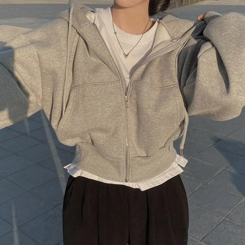 Damen Kapuzenjacke – Oversized Fit – Weiches Fleece – Reißverschluss – Rippbündchen