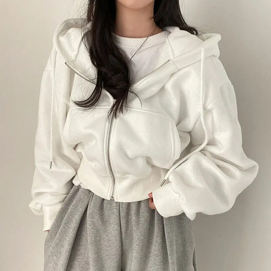 Damen Kapuzenjacke – Oversized Fit – Weiches Fleece – Reißverschluss – Rippbündchen