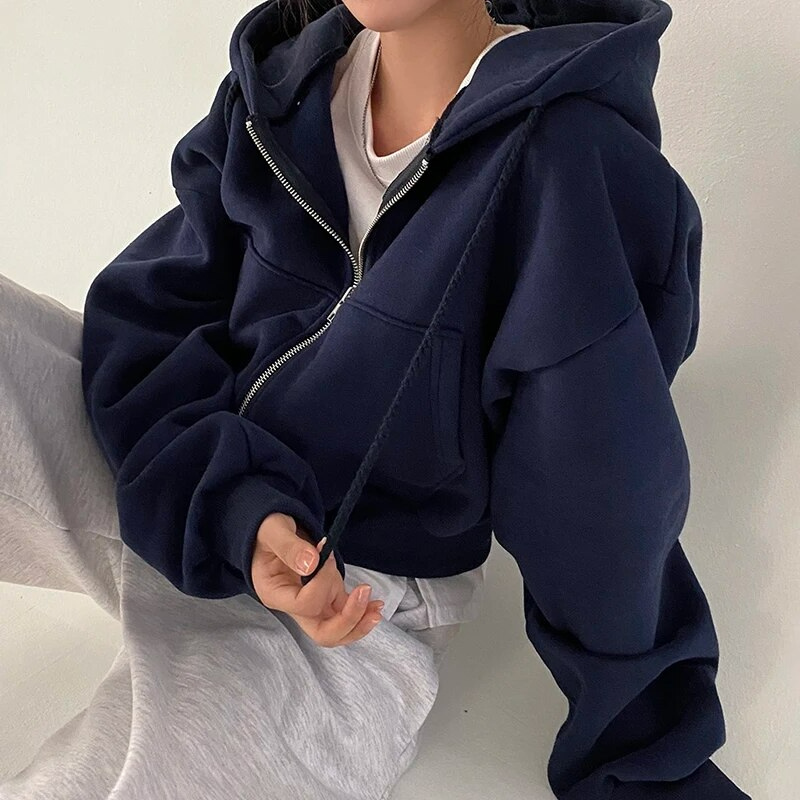 Damen Kapuzenjacke – Oversized Fit – Weiches Fleece – Reißverschluss – Rippbündchen