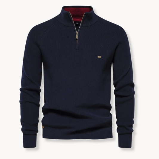 Herrenpullover – Klassische Passform – Weiches Strick – Halbzipp mit Stehkragen