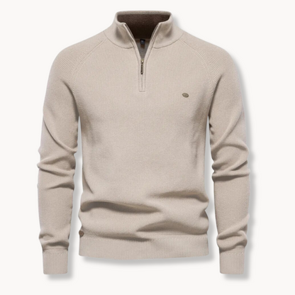 Herrenpullover – Klassische Passform – Weiches Strick – Halbzipp mit Stehkragen