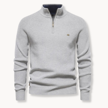 Herrenpullover – Klassische Passform – Weiches Strick – Halbzipp mit Stehkragen