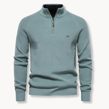 Herrenpullover – Klassische Passform – Weiches Strick – Halbzipp mit Stehkragen