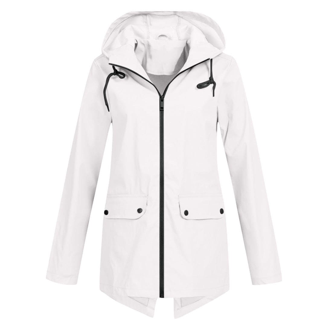 Damen Regenjacke – Relaxed Fit – Wasserabweisend – Verstellbare Kapuze – Mittellang