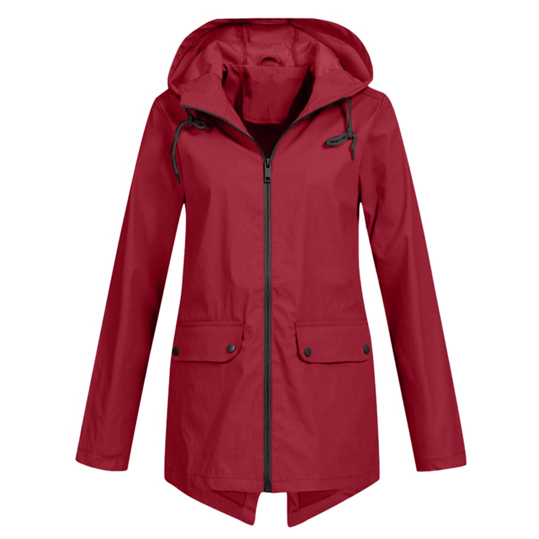 Damen Regenjacke – Relaxed Fit – Wasserabweisend – Verstellbare Kapuze – Mittellang