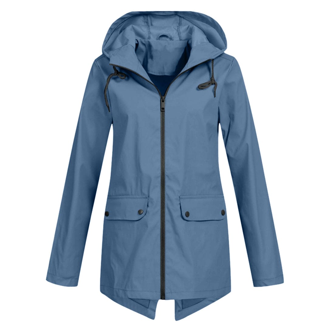 Damen Regenjacke – Relaxed Fit – Wasserabweisend – Verstellbare Kapuze – Mittellang