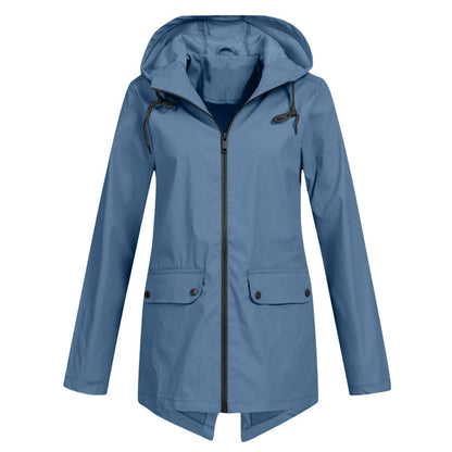 Damen Regenjacke – Relaxed Fit – Wasserabweisend – Verstellbare Kapuze – Mittellang