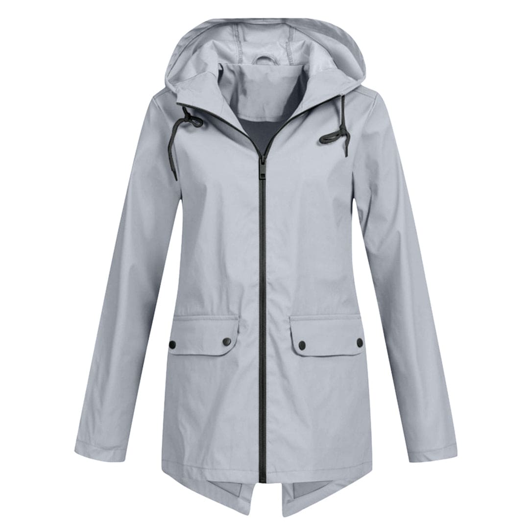 Damen Regenjacke – Relaxed Fit – Wasserabweisend – Verstellbare Kapuze – Mittellang