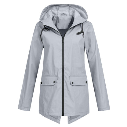 Damen Regenjacke – Relaxed Fit – Wasserabweisend – Verstellbare Kapuze – Mittellang