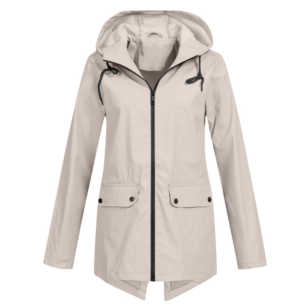 Damen Regenjacke – Relaxed Fit – Wasserabweisend – Verstellbare Kapuze – Mittellang