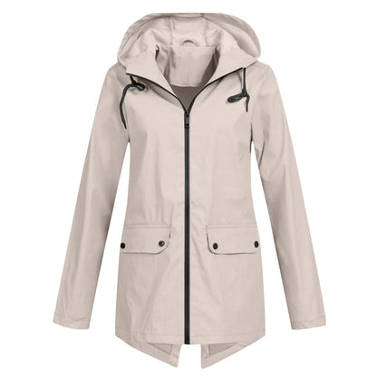 Damen Regenjacke – Relaxed Fit – Wasserabweisend – Verstellbare Kapuze – Mittellang
