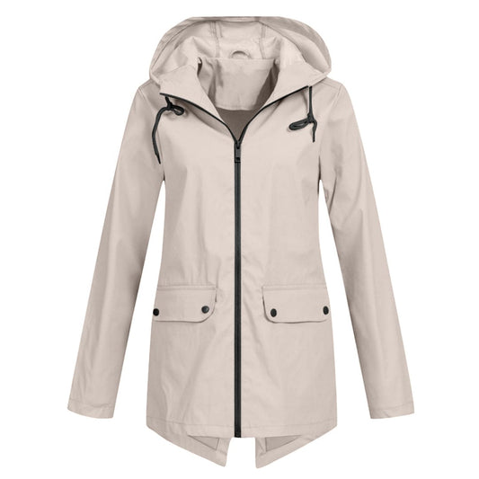 Damen Regenjacke – Relaxed Fit – Wasserabweisend – Verstellbare Kapuze – Mittellang