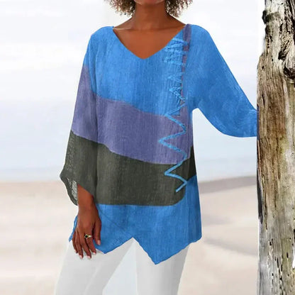 Damen Bluse – Lockerer Schnitt – V-Ausschnitt – 3/4 Arm – Atmungsaktives Gewebe