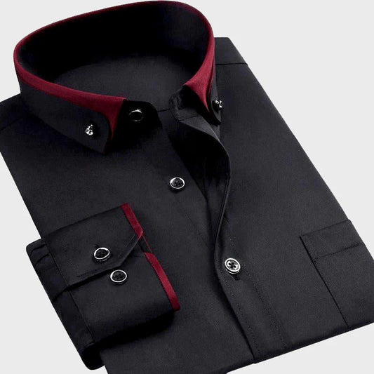Herren Businesshemd – Tailored Fit – Atmungsaktive Mischung – Kontrastkragen & Manschetten – Glänzende Knöpfe