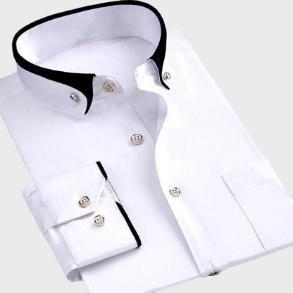 Herren Businesshemd – Tailored Fit – Atmungsaktive Mischung – Kontrastkragen & Manschetten – Glänzende Knöpfe