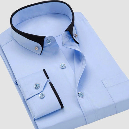 Herren Businesshemd – Tailored Fit – Atmungsaktive Mischung – Kontrastkragen & Manschetten – Glänzende Knöpfe