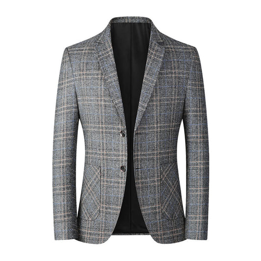 Herren Blazer – Tailored Fit – Atmungsaktives Gewebe – Zwei-Knopf – Karo Muster