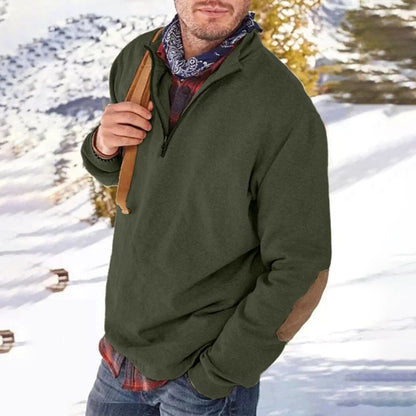 Herren Pullover – Relaxed Fit – Half-Zip – Soft Knit – Ellbogenpatches