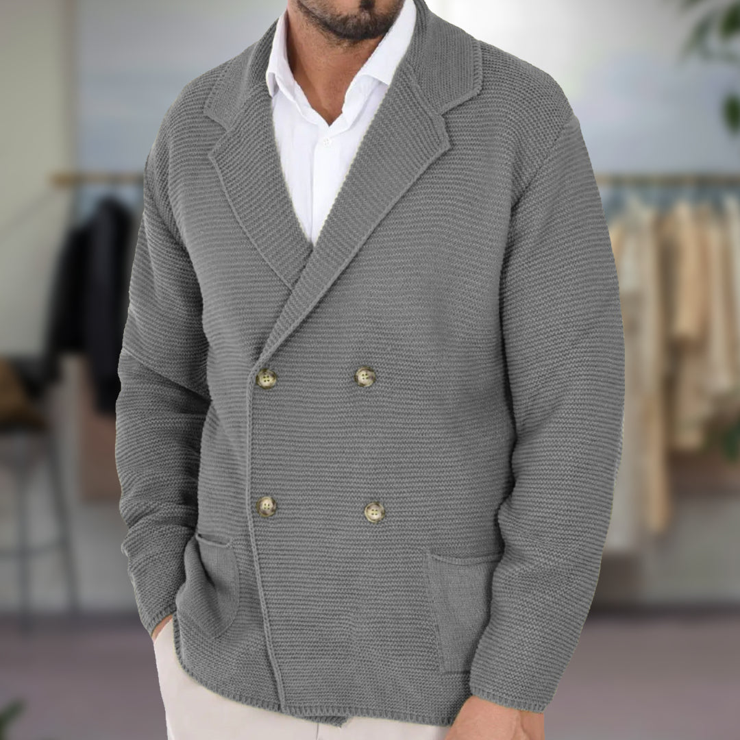 Herren Strickjacke – Regular Fit – Doppelreihig – Blazer-Revers – Soft Knit