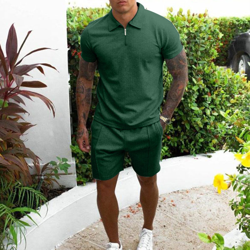 Herren Polo-Set – Regular Fit – Atmungsaktives Material – Reißverschlusskragen – Freizeit