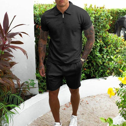 Herren Polo-Set – Regular Fit – Atmungsaktives Material – Reißverschlusskragen – Freizeit