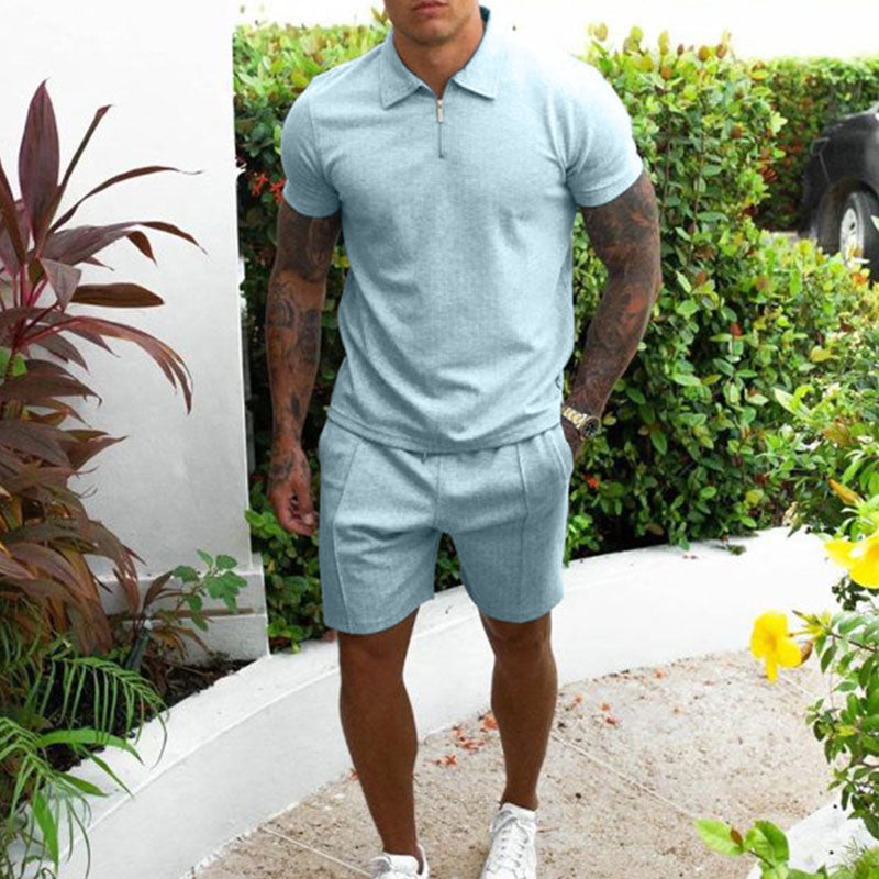 Herren Polo-Set – Regular Fit – Atmungsaktives Material – Reißverschlusskragen – Freizeit
