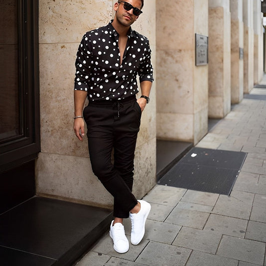 Herren Freizeithemd – Slim Fit – Polka Dot Design – Atmungsaktive Naturfasern
