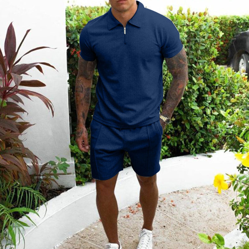 Herren Polo-Set – Regular Fit – Atmungsaktives Material – Reißverschlusskragen – Freizeit
