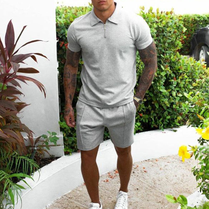 Herren Polo-Set – Regular Fit – Atmungsaktives Material – Reißverschlusskragen – Freizeit