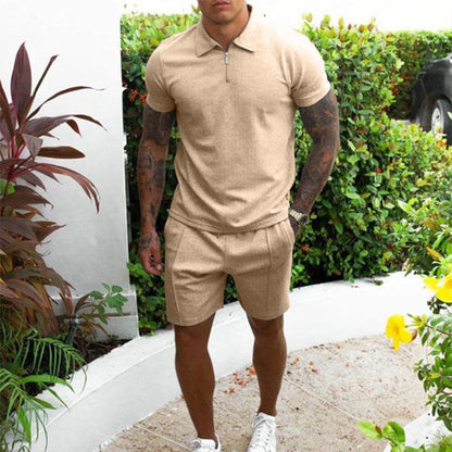 Herren Polo-Set – Regular Fit – Atmungsaktives Material – Reißverschlusskragen – Freizeit