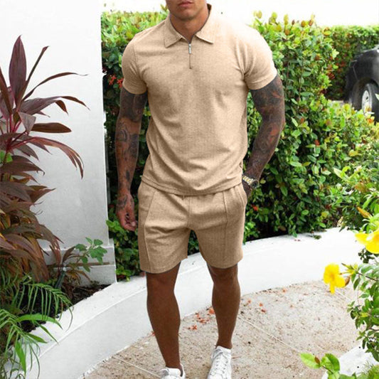 Herren Polo-Set – Regular Fit – Atmungsaktives Material – Reißverschlusskragen – Freizeit