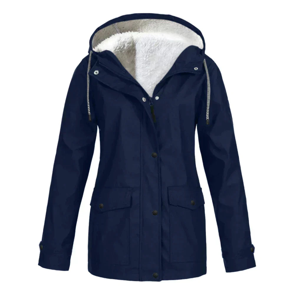 Damen Regenjacke – Wasserabweisend – Fleecegefüttert – Lockerer Schnitt – Kapuze