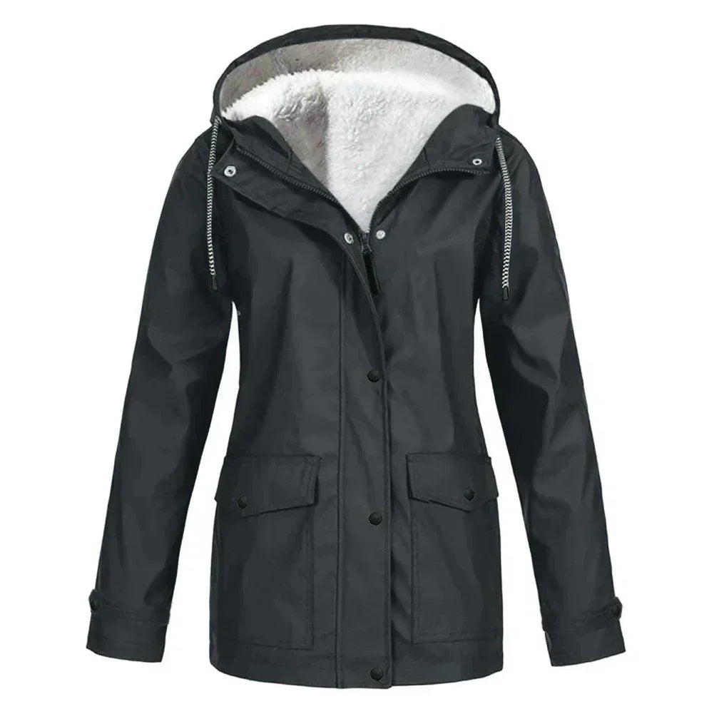 Damen Regenjacke – Wasserabweisend – Fleecegefüttert – Lockerer Schnitt – Kapuze