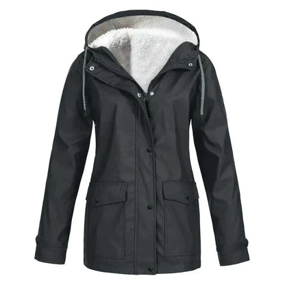 Damen Regenjacke – Wasserabweisend – Fleecegefüttert – Lockerer Schnitt – Kapuze