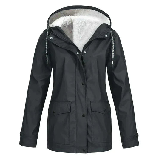 Damen Regenjacke – Wasserabweisend – Fleecegefüttert – Lockerer Schnitt – Kapuze