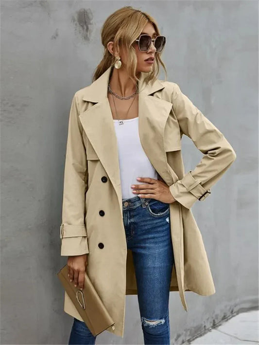 Damen Trenchcoat – Taillierte Passform – Baumwollmix – Doppelreihig – Gürtelmanschetten
