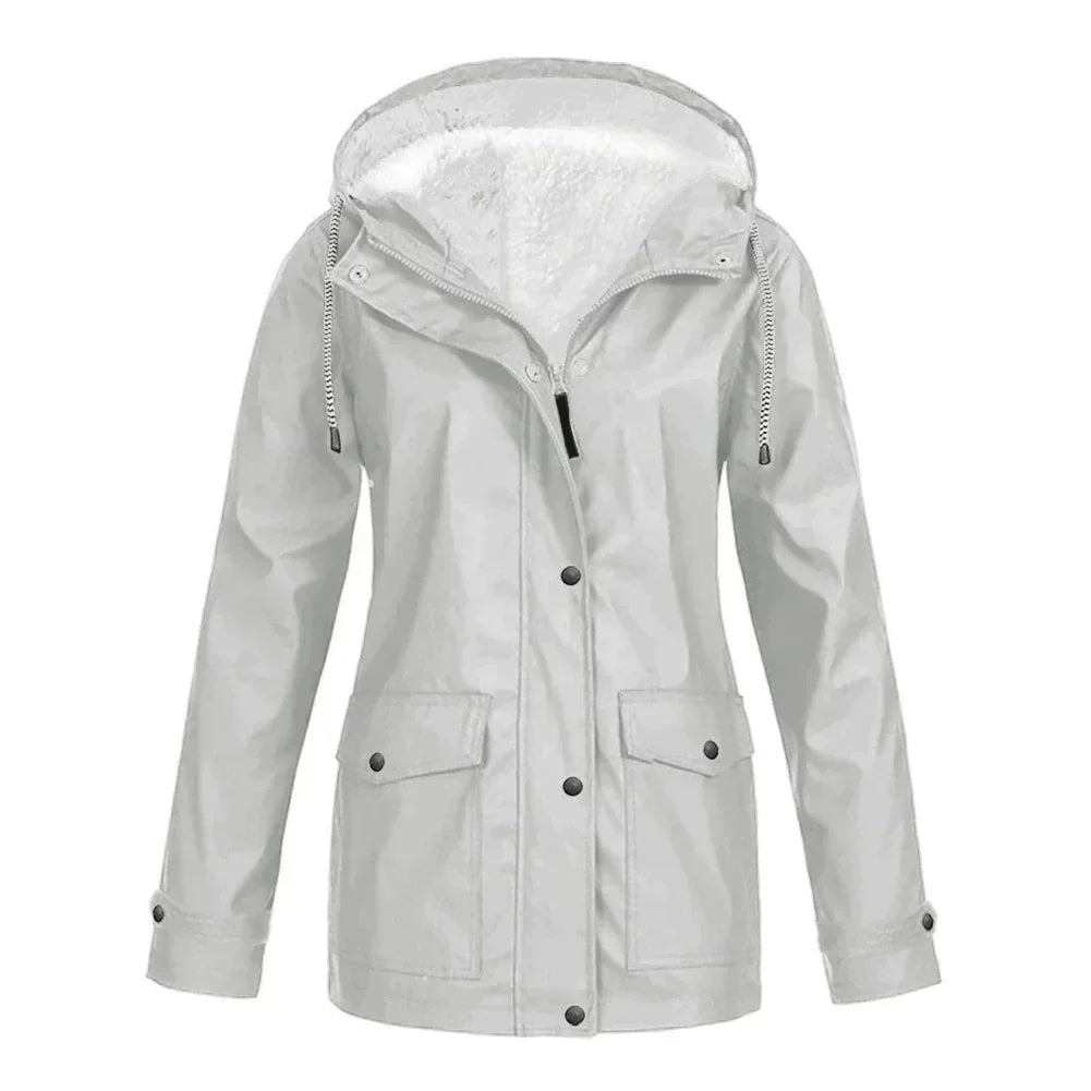 Damen Regenjacke – Wasserabweisend – Fleecegefüttert – Lockerer Schnitt – Kapuze