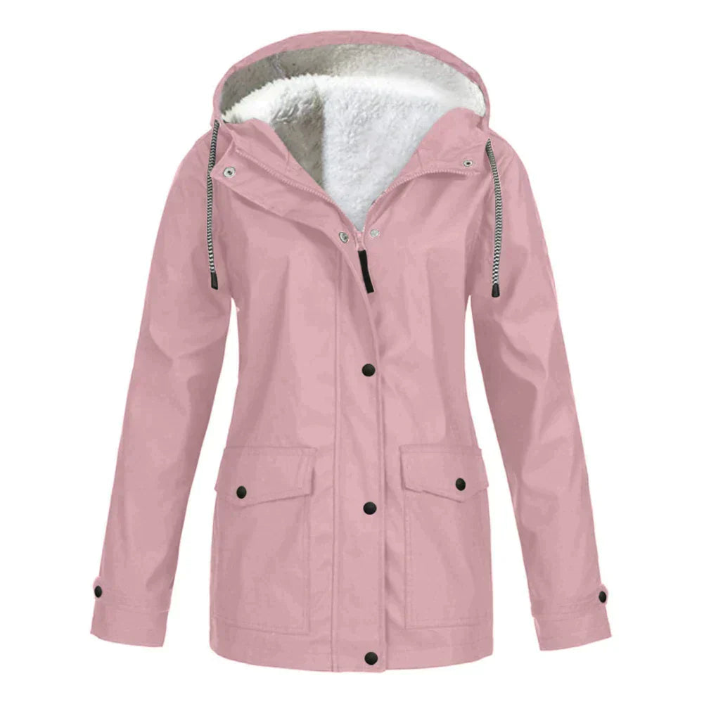 Damen Regenjacke – Wasserabweisend – Fleecegefüttert – Lockerer Schnitt – Kapuze